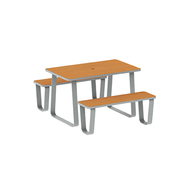 Rectangle Table + Banquettes 4 Places Graci Metal / HPL to Girls + Parasol - anthracite 7016 / clear chene