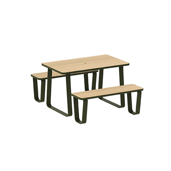 Rectangle Table + Banquettes 4 Places Graci Metal / HPL to Girls + Parasol - anthracite 7016 / clear chene