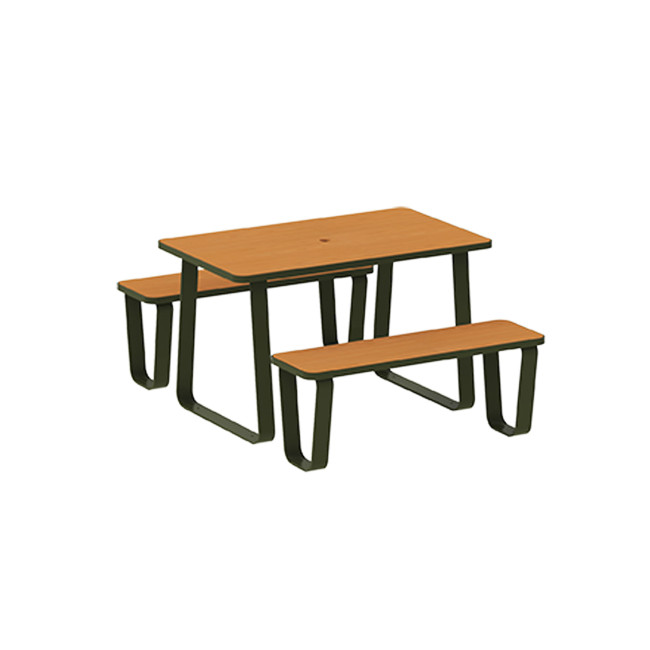 Rectangle Table + Banquettes 4 Places Graci Metal / HPL to Girls + Parasol - anthracite 7016 / clear chene