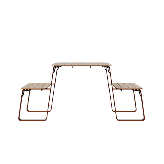 Rectangle Table + Built-in Banquettes 6 + 1 Places Luzon Metal / HPL + Parasol Hole - Anthracite 7016 / Clear Chene