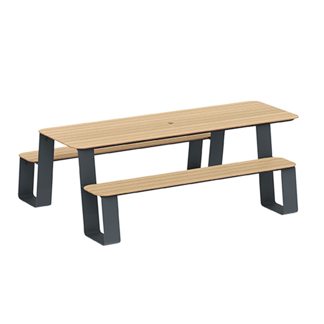 Rectangle Table + Built-in Banquettes 6 + 1 Places Luzon Metal / HPL + Parasol Hole - Anthracite 7016 / Clear Chene