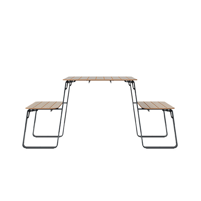Rectangle Table + Built-in Banquettes 6 + 1 Places Luzon Metal / HPL + Parasol Hole - Anthracite 7016 / Clear Chene