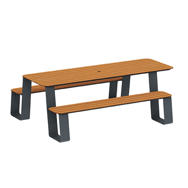 Rectangle Table + Built-in Banquettes 6 + 1 Places Luzon Metal / HPL + Parasol Hole - Anthracite 7016 / Clear Chene
