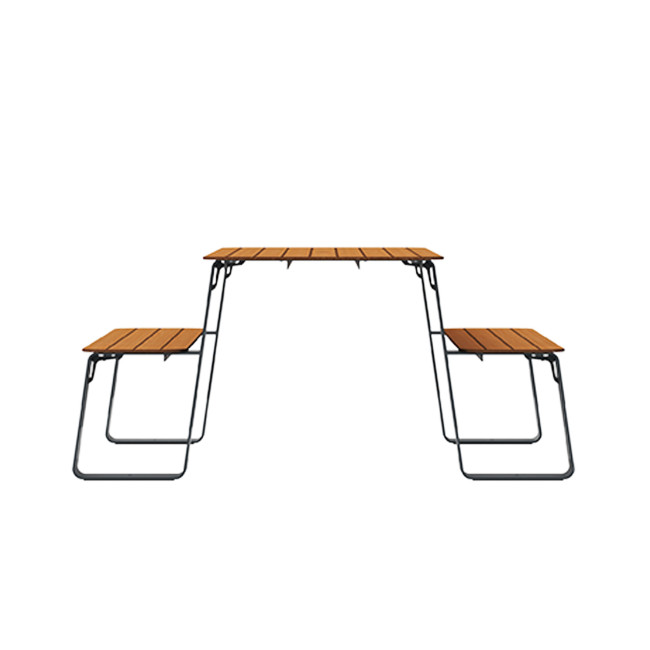 Rectangle Table + Built-in Banquettes 6 + 1 Places Luzon Metal / HPL + Parasol Hole - Anthracite 7016 / Clear Chene