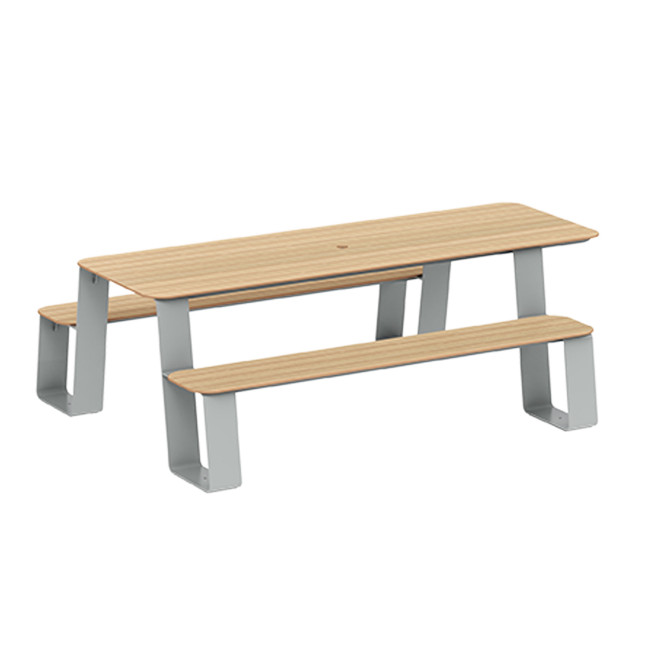 Rectangle Table + Built-in Banquettes 6 + 1 Places Luzon Metal / HPL + Parasol Hole - Anthracite 7016 / Clear Chene