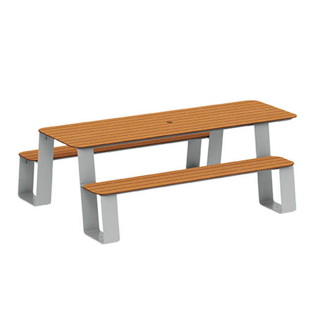 Rectangle Table + Built-in Banquettes 6 + 1 Places Luzon Metal / HPL + Parasol Hole - Anthracite 7016 / Clear Chene