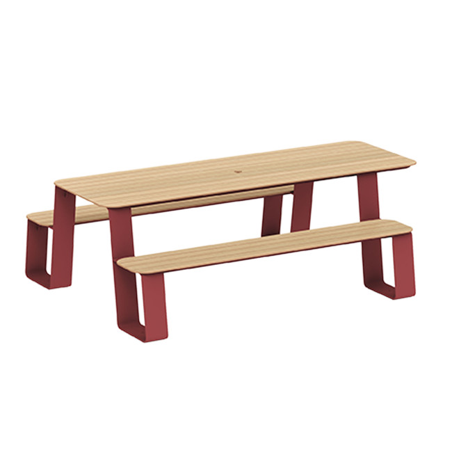 Rectangle Table + Built-in Banquettes 6 + 1 Places Luzon Metal / HPL + Parasol Hole - Anthracite 7016 / Clear Chene