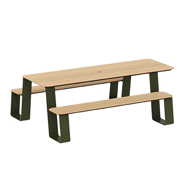Rectangle Table + Built-in Banquettes 6 + 1 Places Luzon Metal / HPL + Parasol Hole - Anthracite 7016 / Clear Chene