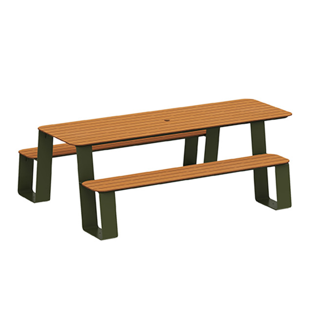 Rectangle Table + Built-in Banquettes 6 + 1 Places Luzon Metal / HPL + Parasol Hole - Anthracite 7016 / Clear Chene