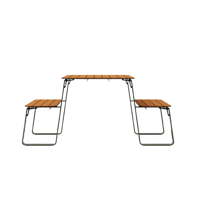 Rectangle Table + Built-in Banquettes 6 + 1 Places Luzon Metal / HPL + Parasol Hole - Anthracite 7016 / Clear Chene