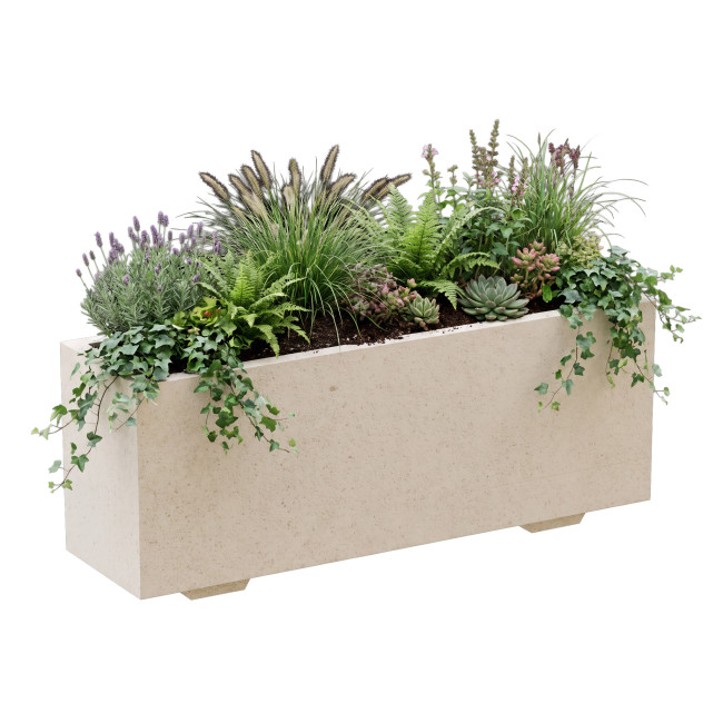 Rectangle Planter 175L Planting Concrete - shortbread white