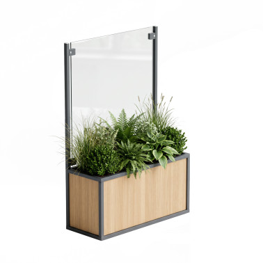 Planter + Screen Straty Metal / HPL / Carened Glass - 80L - clear 7016 / cheen